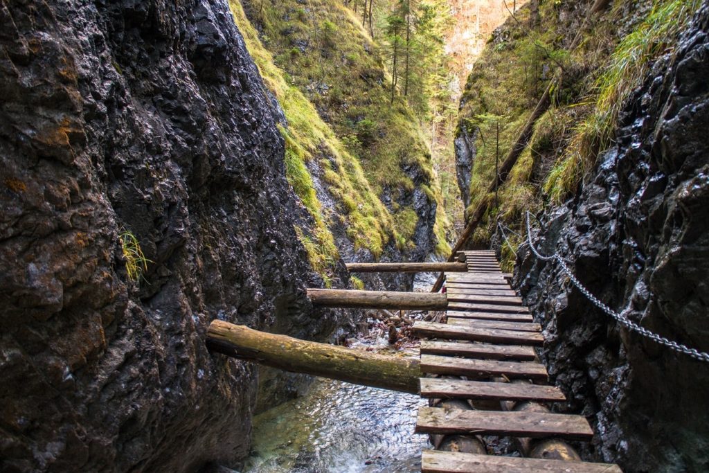 wooden ladders above river slovak paradise