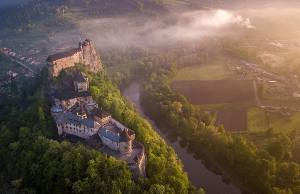 aerial view of orava castle hrad in orava region slovakia