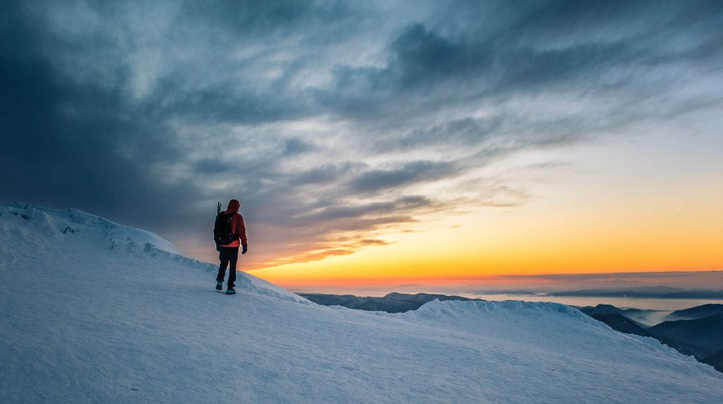 walking up the mountain.